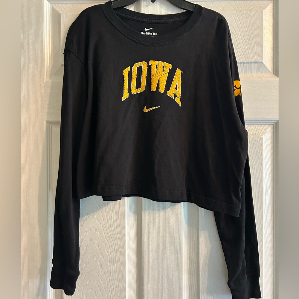 Nike Black and Gold Iowa Cropped Long Sleeve